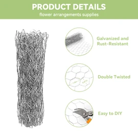 Floral Chicken Wire Flower Arrangement: 39 X 39 Inch Galvanized Chicken Wire Roll Bendable Vase Frog Mesh for Crafts DIY Grid Garden Florist Wedding Arch Holiday Christmas Thanksgiving Decorations