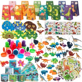 146 Piezas Recuerdos de Fiesta de Dinosaurios para Niños, Suministros de Fiesta con Temática de Dinosaurio, Premios de Carnaval, Regalos de Dinosaurio para Niños y Niñas, Rellenos de Bolsas de Regalo