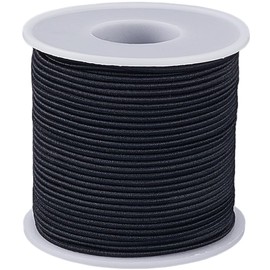 SUNNYCLUE 54.7 Yards/50M 2mm Stretch String Black Elastic Cording Fibre Heavy Duty Round Stretchy Bungee Shock Beading Rope Cord With Spool for Jewellery Making Bracelet Necklace DIY Craft Supplies