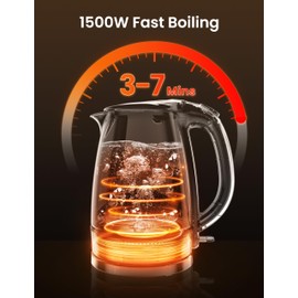 COMFEE' Electric Kettle, 1.7L Hot Water Boiler, 1500W Fast Boil, Glass Electric Tea Kettle with LED Indicator, Auto Shut-Off and Boil-Dry Protection, BPA Free