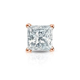 14k Rose Gold Princess Diamond Simulated Cubic Zirconia SINGLE Stud Earrings 4-Prong(3/4ct,Excellent Quality)