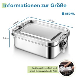 Joyfair Lunch Box with Compartments, 850 ml Stainless Steel Bento Box with 2 Removable Compartments for Adults and Children, Lunch Box for Camping, Picnics, Travel and Work, Leak-proof & Dishwasher