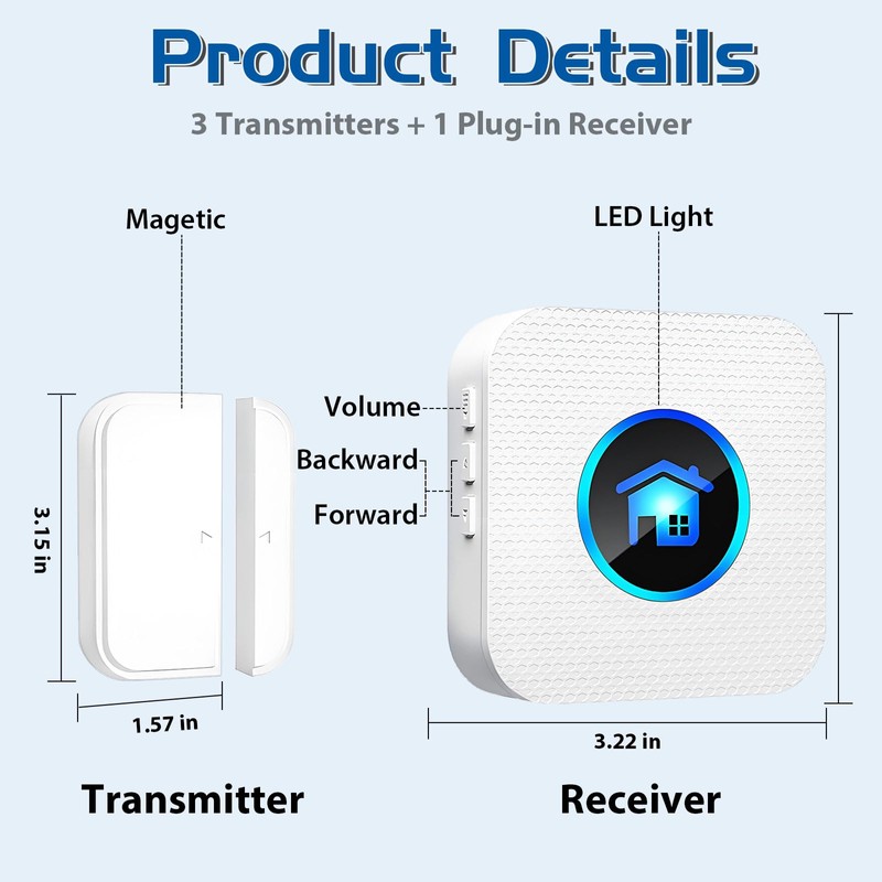 Door Chime, Wireless Door Sensor Chime When Door Opens, Door
