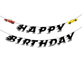 GLASNES Race Car Birthday Banner, 6.3 x 4.7 inches, Party Decorations for Boys, Baby Shower, Christmas, Colorful