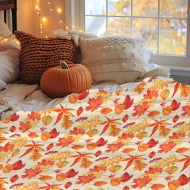 Watercolor Autumn Fall Maple Leaf Throw Blanket, Soft Lightweight Flannel Blanket, Cozy Anti-Pilling Blanket, Orange All Seasons Warm Home Decor for Chair Sofa Couch Bed Dorm 50"X40"