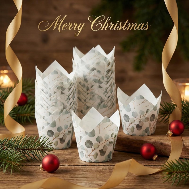 Set of 200 White Tulip-shaped Paper Liners, Features a Subtle