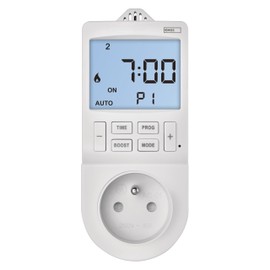 EMOS 2-in-1 Socket Thermostat and Timer, Digital Room Temperature Controller and Timer Socket for Heating and Cooling, Radiators, Infrared Heating, Aqua/Terra, Greenhouse, P5660FR