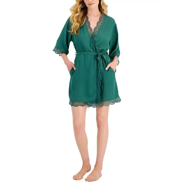 Inc International Concepts Lace Trim Short Robe, Smoke Pine, Small