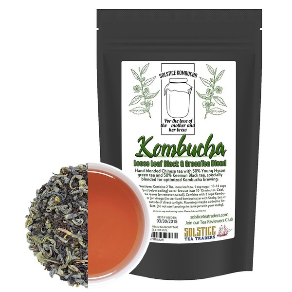Kombucha Loose Leaf Black and Green Tea 50/50 Blend, 120 Servings, Keemun Black & China Young Hyson Green Tea for Brewing Kombucha (8-Ounces Total)
