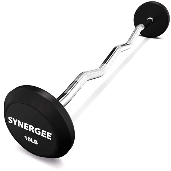 Synergee Fixed 10LB Easy Curl Bar Pre Weighted Curved Steel Bar with Rubber Weights - Fixed Weight