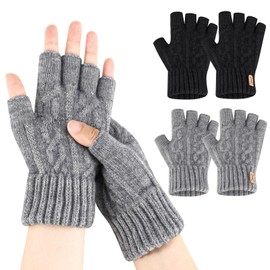 Lvefyti 2 Pairs of Thermal Fingerless Gloves, Women and Men, Winter Thermal Half Finger Knitted Gloves, Warm Winter Gloves for Running, Camping, Climbing, Outdoor Activities