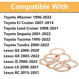 100PCS 90430-24003 M14 Oil Drain Plug Gasket Copper Crush Washer Oil Drain Plug Compatible with Toyota Lexus Models Replace 9043024003 90430-24017 9043024017