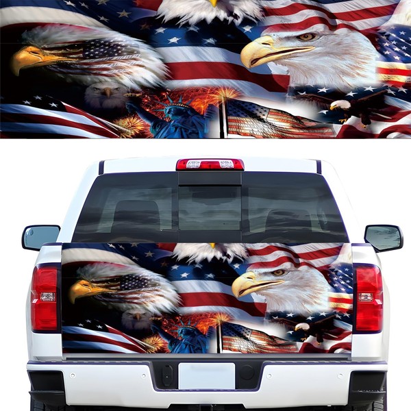 Tobethay Turck Tailgate Wraps - 66x23.6 in American Flag Tailgate