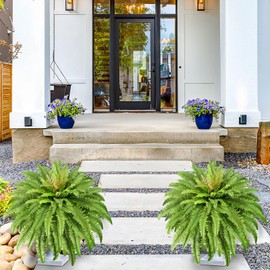 Galebeiren Artificial Ferns for Outdoors, 45" Large Fake Ferns 60 Fronds Faux Boston Fern Plant for Planter Garden Home Yards Farmhouse Decor Light Green