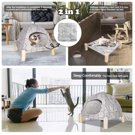 Nockovi 2-in-1 Elevated Cat Tent Cat House, Quick Assembly and Disassembly, Portable Indoor/Outdoor Cute Cat Bed Cave-White Diamond Pattern
