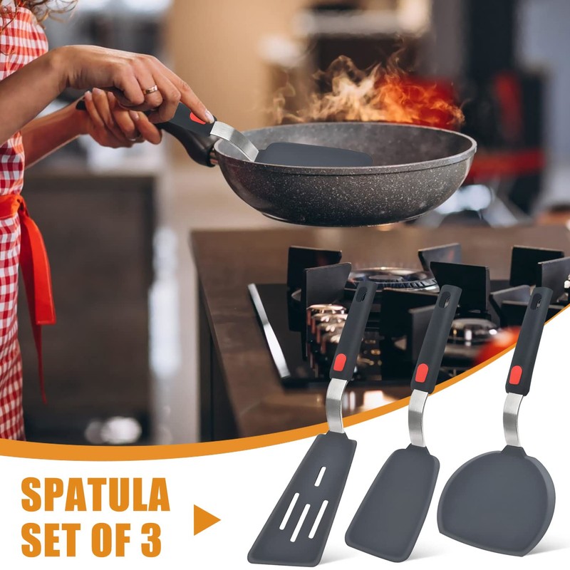 Silicone Spatula Turner Set of 3, Beijiyi 600°F Heat Resistant