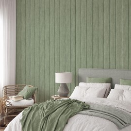 Full Roll - Painted Wood Panel Green Wallpaper - Contemporary Versatile Sophisticated Plank - 10.05m x 53cm Roll - Washable Peelable Paste The Paper - Bedroom Living Room