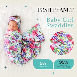 Posh Peanut Soft Baby Swaddle & Headband Set – Viscose from Bamboo Newborn Wrap Receiving Blanket, Nursing or Stroller Cover (Hadley