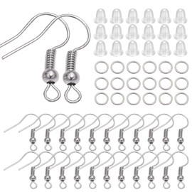 Set di 300 orecchini fai da te, in argento 925, ipoallergenico, gancio per orecchini, set fai da te, con tappo in gomma trasparente e gancio per orecchini fai da te
