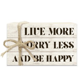 Christian Decorative Book Stack for Farmhouse, Tiered Tray Decor Inspirational Gifts, Religious Stacked Books Set, Live More Worry Less and Be Happy Wooden Book Decor for Home Office Table Shelf -34