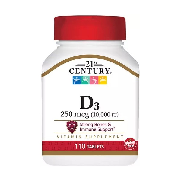 21st Century Vitamina D3 Premium 250 Mcg 10,000iu 110 Tabletas Eg D08 Sabor Sin Sabor