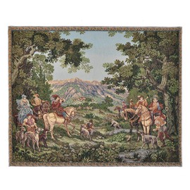 Tapiz tela para colgar en la pared, diseño victoriano, estilo clásico medieval, renacentista, decoración del hogar, bordes terminados (35 pulgadas de ancho x 28 pulgadas de alto) – Escena de caza (no