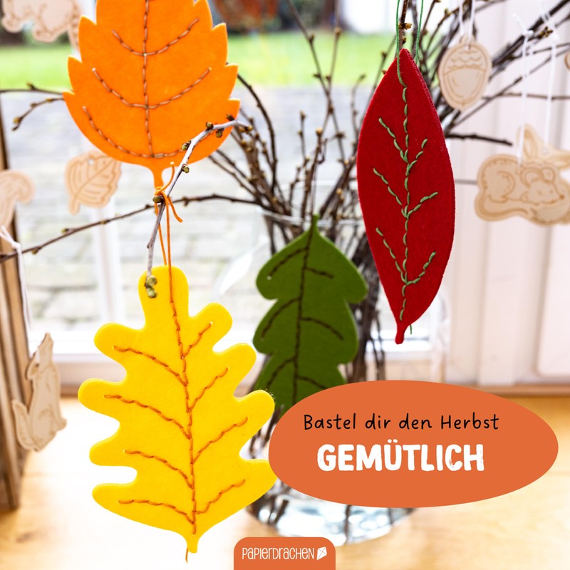 Papierdrachen Felt Leaves Craft Set for Threading - Autumn Decoration
