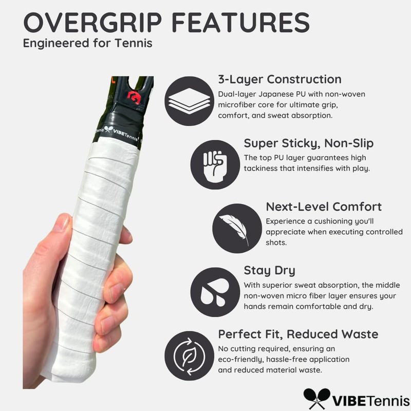 VIBE Tennis - Elite Performance Overgrip - Non Slip Tacky
