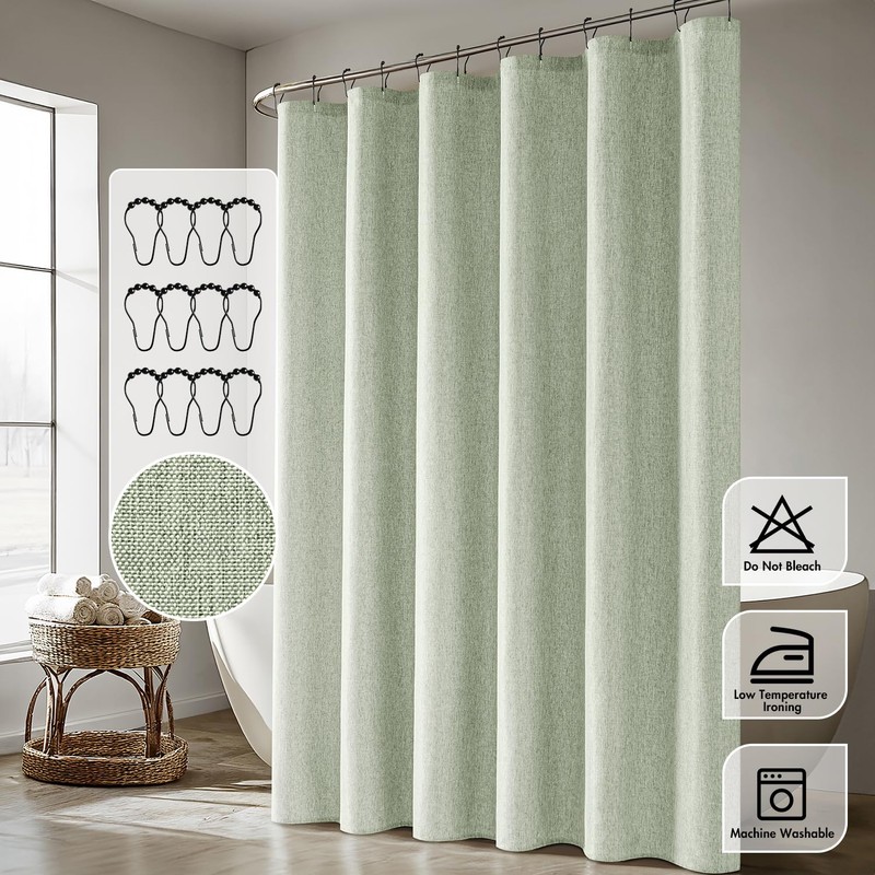 ANRODUO Extra Long Fabric Shower Curtain, 108 Inch Long Linen