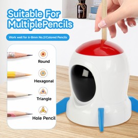 Rocket-Shaped Electric Pencil Sharpener, Battery Operated, Fits 5-8mm Pencils, Fun & Portable Sharpener for School, Office & Artists