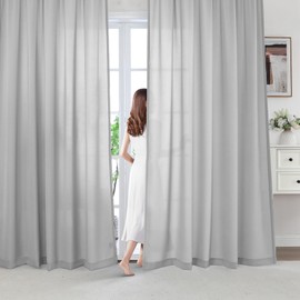 PrinceDeco Sheer Curtains for Living Room No-See-Through Curtains for Windows Light Filtering Semi Sheer Curtains for Bedroom Privacy Window Curtain & Drapes 2Panels Rod Pocket, W132cm x D160cm，Grey
