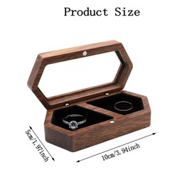 CAVLA Wooden Ring Box, Rings Holder with Transparent Lid, Two Slots Jewelry Case, Walnut Jewelry Storage Box Gift Holder, Portable Couple Rings Wedding Ring Box for Wedding Ceremony Aniversary (A)