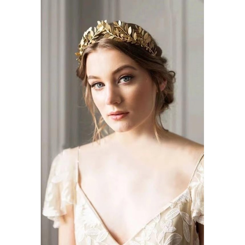 Women's elegant and fashionable leaf crown headband hair accessory (Golden,