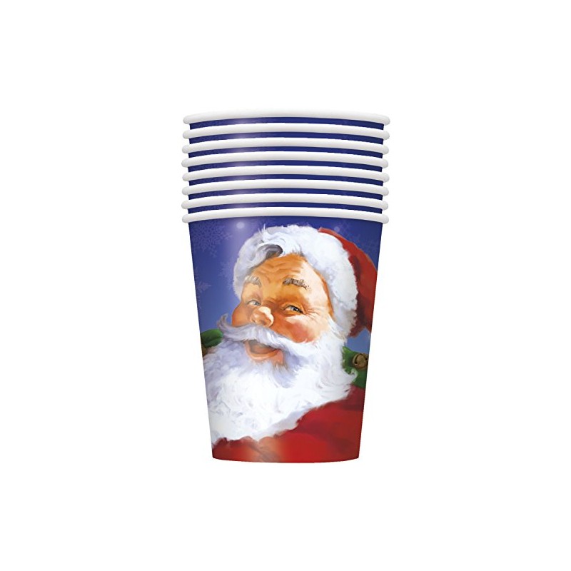 Unique Party 47806 - 9oz Santa Christmas Paper Cups, Pack