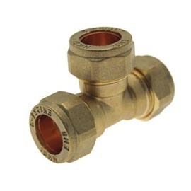 22mm Tee Brass Compression Fitting WRAS Approved