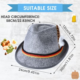 Toulite 6 Pcs German Alpine Hats with Feathers Oktoberfest Hat Oktoberfest Costume German Hat for Men Women Adult(Gray)