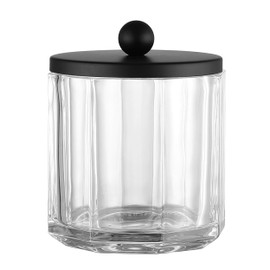 Indecor Home Home Glass Cotton Jar Holder Matte Black Lid, Elegant Bathroom Storage Canister for Qtips, Cotton Balls, Floss, Makeup Organizer, Vanity Bathroom Organization