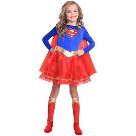 amscan Amscan - Kinderkostüm Supergirl, Kleid, Umhang, Beinstulpen, Superheldin, DC Super Heroes, Motto-Party, Karneval