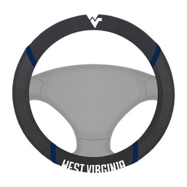 FANMATS 14942 West Virginia Mountaineers Embroidered Steering Wheel Cover Black 15" x 15"