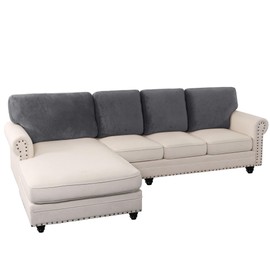 PrinceDeco 4 Pieces Velvet Backrest Covers for Sectional Couch Back Cushion Covers for Sectional Sofa, L Shaped Sofa Back Cushion Slipcover Washable(1 Chaise Back+ 3 Sofa Back, Grey)