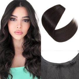 SEGO Invisible Wire Hair Extensions, Real Human Hair Adjustable Wire Extensions, 2 Clips for Women Transparent Fish Line Extensions, Add Length, 16 inches, Natural Black, 60g