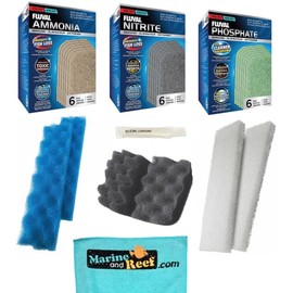 Inland Seas Fluval Bundle of 6 Replacement Medias for 406/407 Aquarium Filters: All Three Bio-Foams, Ammonia Remover, Phosphate Remover & Nitrite Remover + Towel & Grease