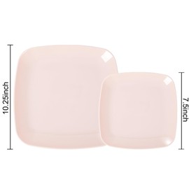 PULOTE 60PCS Pink Square Plastic Plates Disposable - Premium Quality Pink Set Include 30 Dinner / 30 Dessert Plates for Party,Wedding & Easter