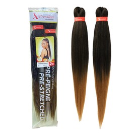 Xpression Pre-Stretched Braiding Hair - 100% Kanekalon, Itch-Free, Lightweight, Hot Water Set, 46" - 160g. (XP_PS_T1B/27)