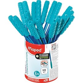 Maped Kidy Learn Concentration - 20 Ergonomic Graphite Pencils with Relaxing Tip for Chewing - HB2 Refill - Textured Barrel with Handle