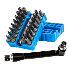 34pcs Security Bit Set 1/4 Inch Hex Shank Screwdriver Bit Set,Tamper Proof Bits-Torx+Hex+Tri Wing+Star+Spanner for Torx Security Screwdriver Set,High Hardness Impact Driver Bit Set(Blue+Wrench)