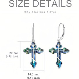 PROESS Eastern Orthodox Cross Earrings S925 Sterling Silver Crucifix Dangle Earrings Abalone Shell Cross Earrings Religious Christian Jewellry Gifts for Women