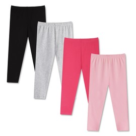 GLASH Kids Girls Pants, 4 Pack Size 6 Girls Cotton Leggings Bright Pink/Black/Grey/Light Pink