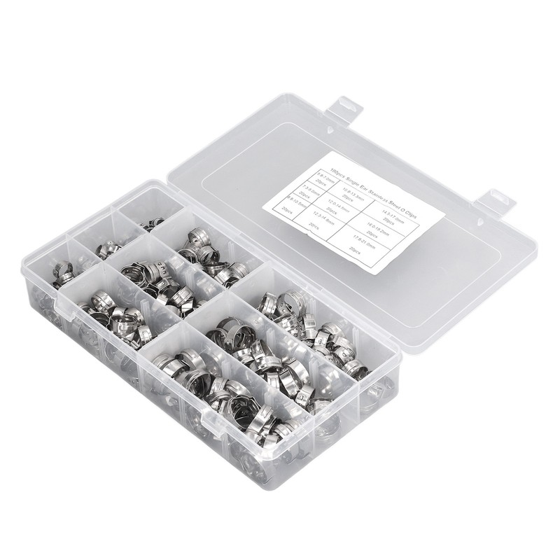180Pcs Fuel Hose Clamps Kit Stainless Steel Injection Line Accessories