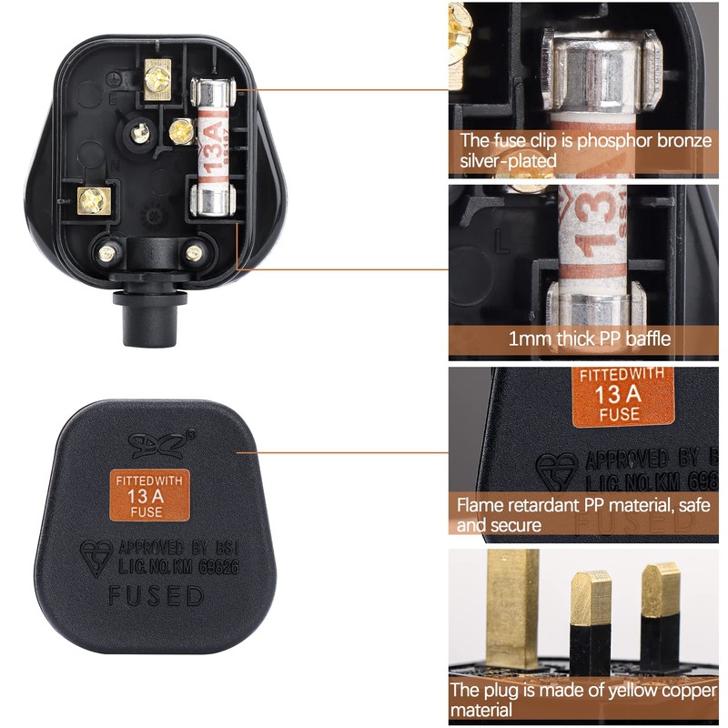 2 Pack 3 Pin Plug UK 13 Amp Plugs Fused